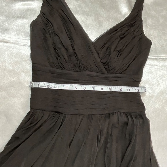 Tadashi Petite 6P 100% Silk Brown Cocktail Dress Ruched V-Neck Midi Evening - Picture 8 of 14